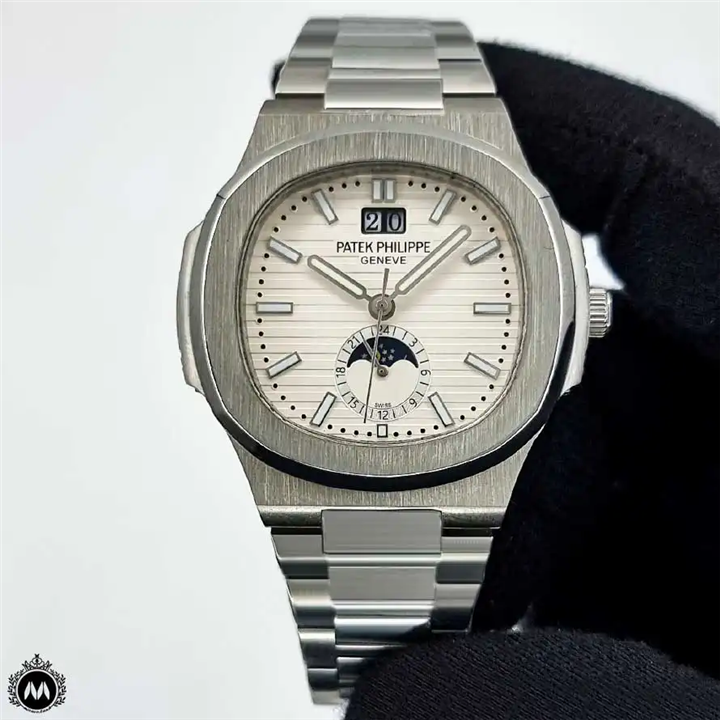 ساعت مردانه پتک فیلیپ ناتیلوس نقره ای دو تقویمه 1024 Patek Philippe Nautilus